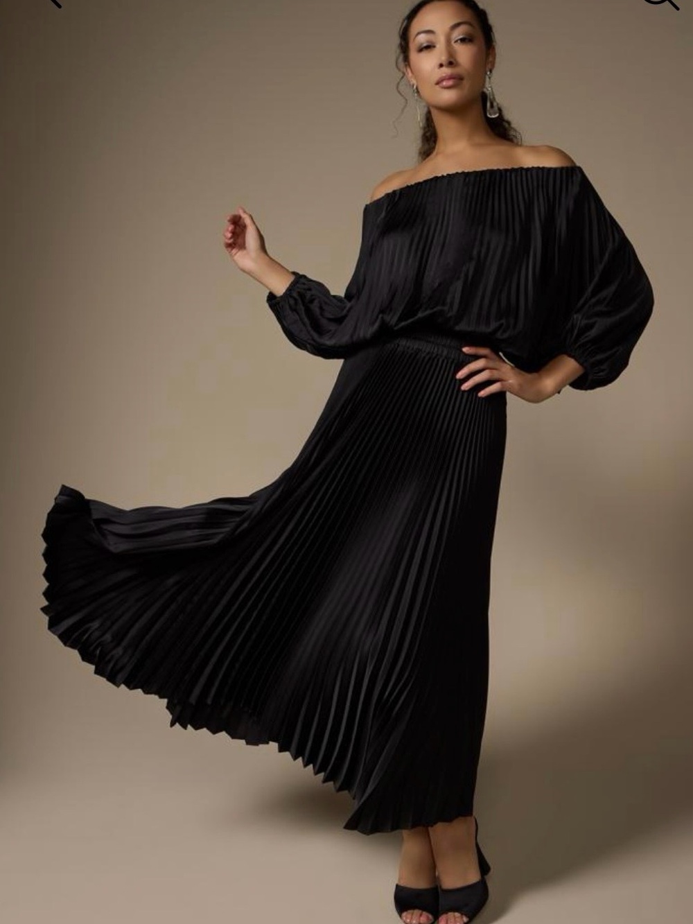 NWT A.L.C. Sienna Black Draped Off The Shoulder Pleated Midi Dress Size M